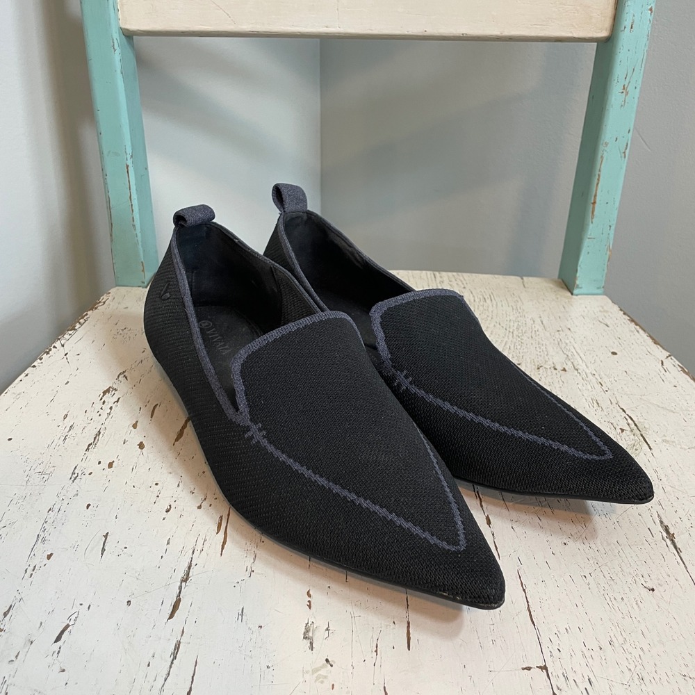 VIVAIA Pointed Toe Knit Loafers Black Size 41 Comfortable Sustainable Flats 10.5